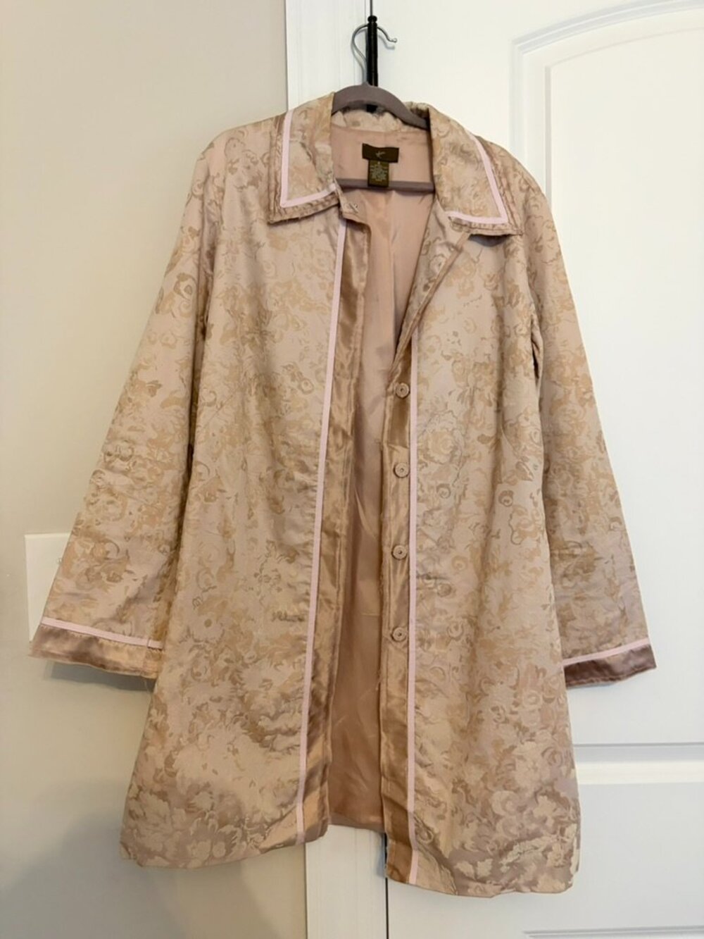 Leifsdottir by Anthropologie Brocade Trench Coat | Size 4 | Cream & Blush Floral